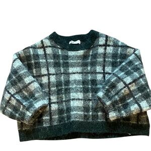 Zara Green Plaid Alpaca Wool Oversized Cropped  Sweater  size S